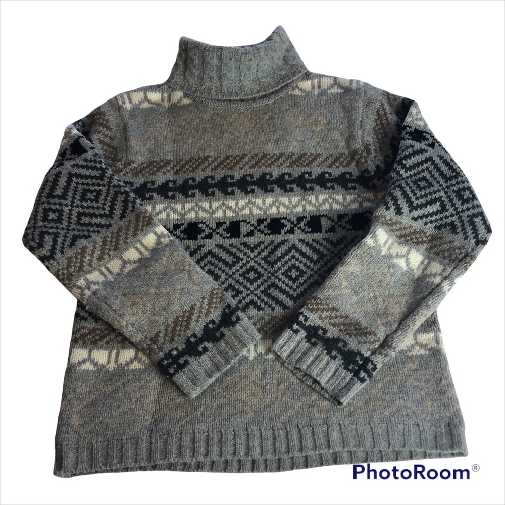 NEWTON TRADING CO Vintage 100% Wool Turtleneck Sweater southwestern stripe M